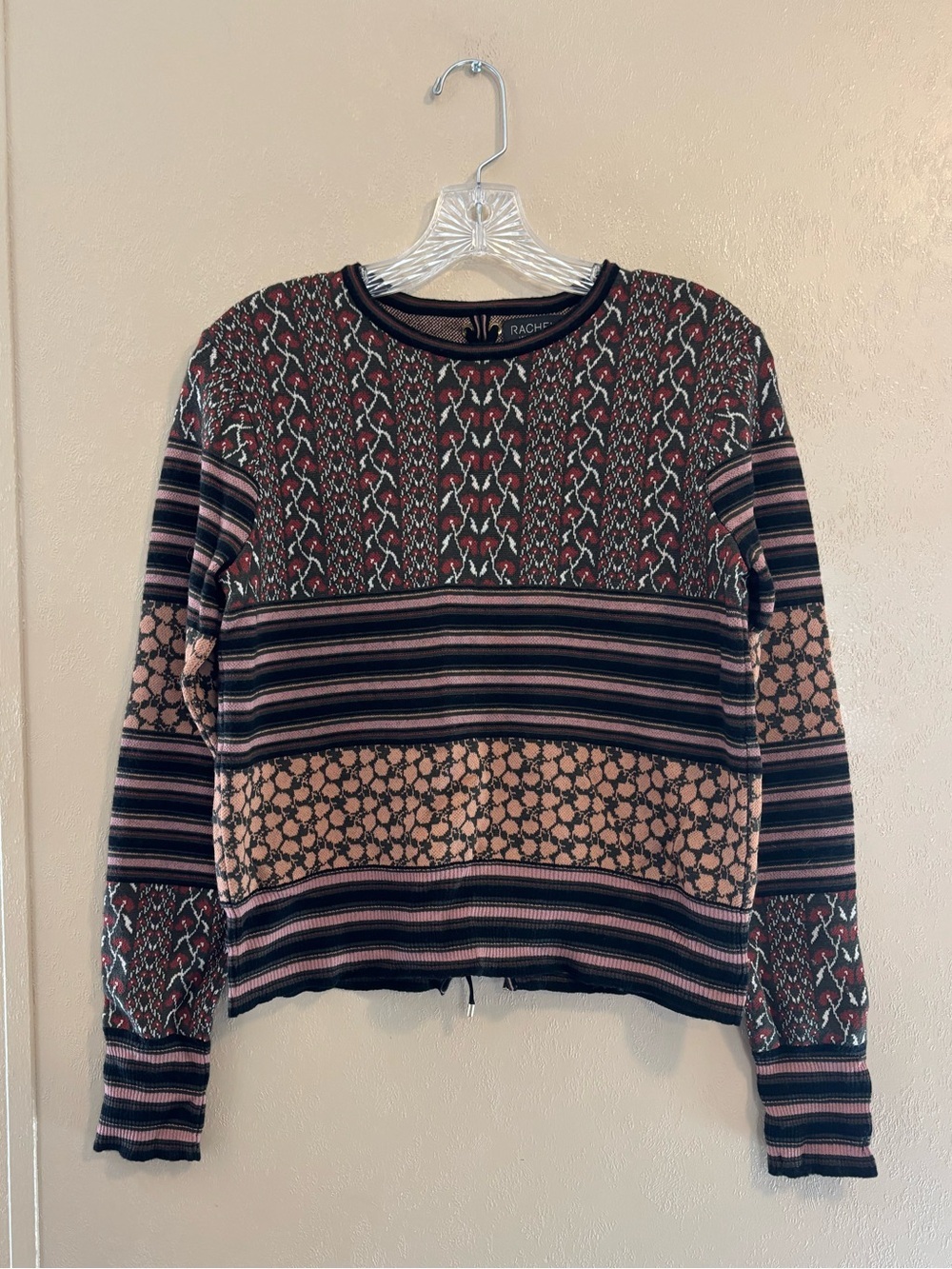 Rachel Zoe Fran Wool Blend Mixed Media cropped sweater sz L